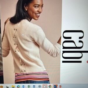 Cabi Women's Cream Sweater with Lace-Up Back